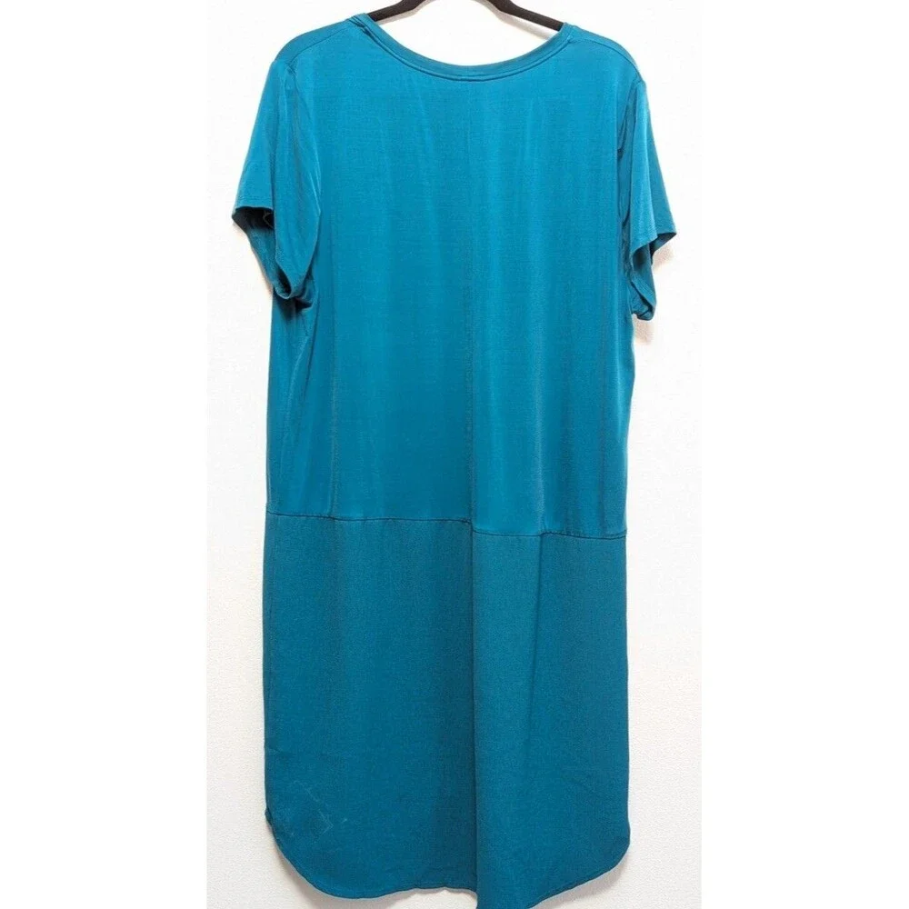 Anthropologie Dolan Left Coast Shift Dress Cupro Poly Knit Green Teal Sz 14 - Picture 4 of 5